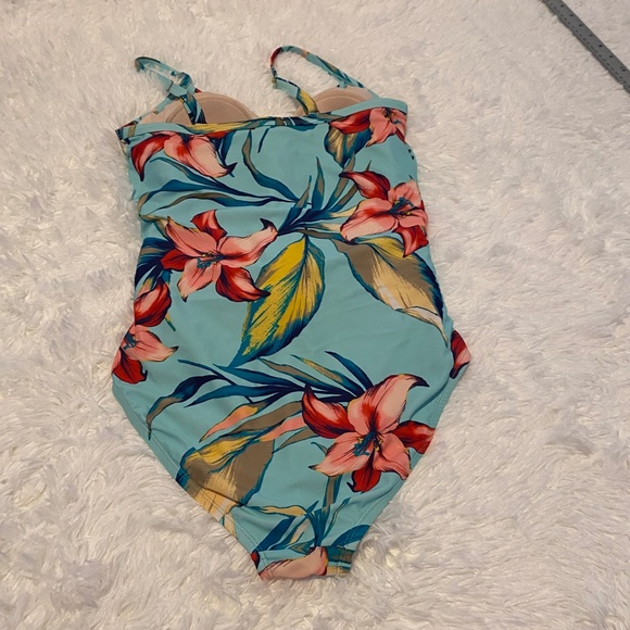 Teal Floral One Piece Swim Suit with front tie in Excellent Clean Condit… - Picture 2 of 6
